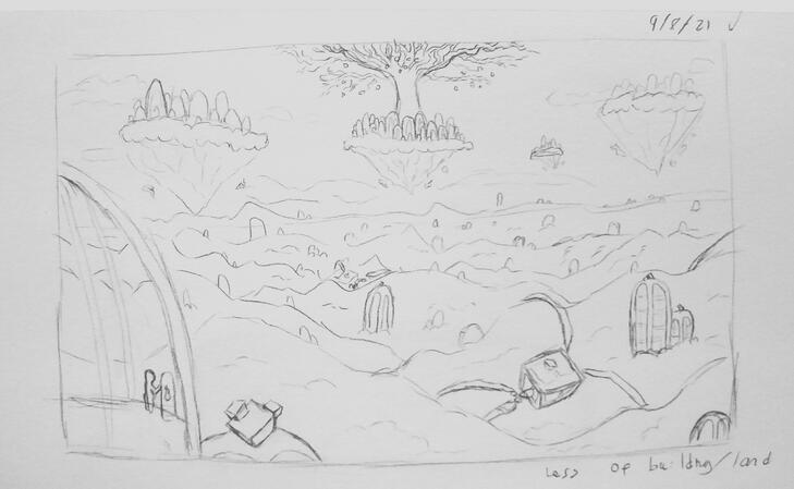 &quot;Utopian City: Early Design&quot;, 2022, 4x6 in, Pencil